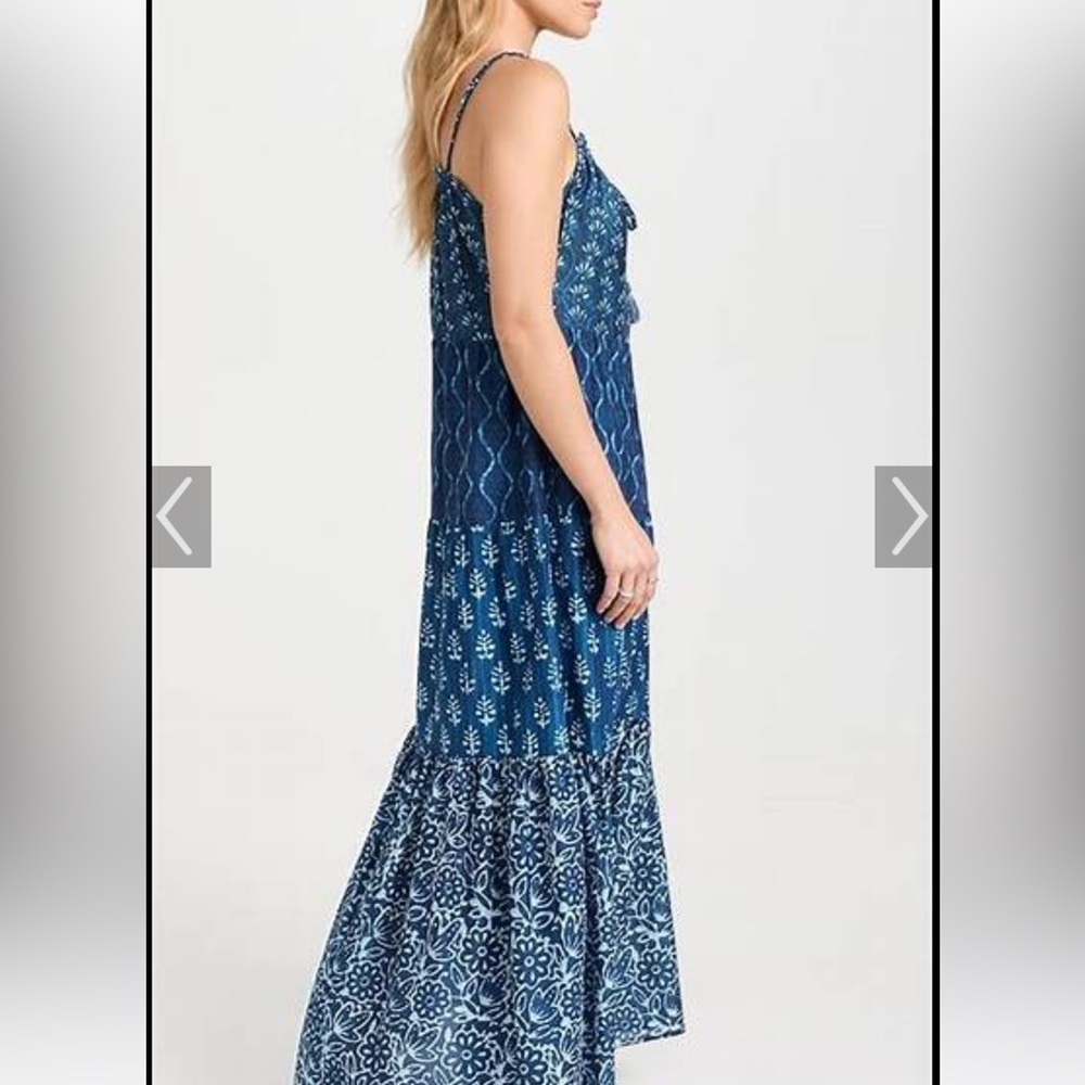 Faherty Sun Chaser Tiered Maxi Dress Cotton Silk Sunburst Mix Print Boho SM NWT - Picture 2 of 12